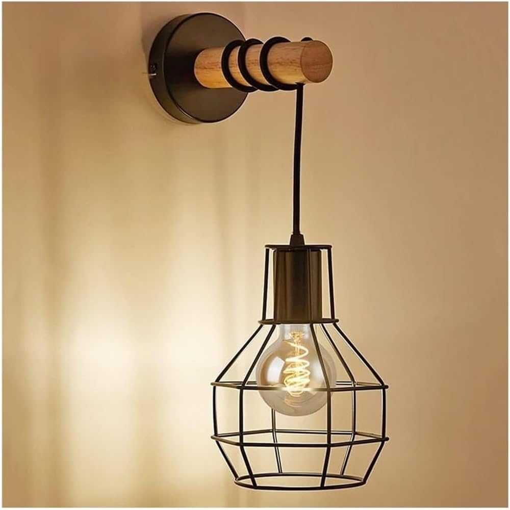 Vegglampe i svart jern og tre – E27