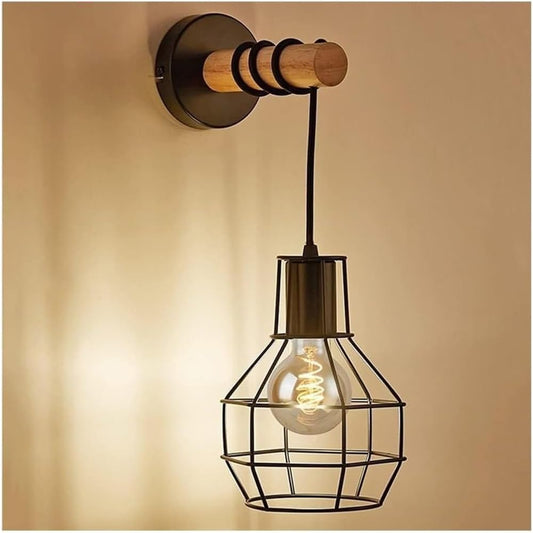 Vegglampe i svart jern og tre – E27