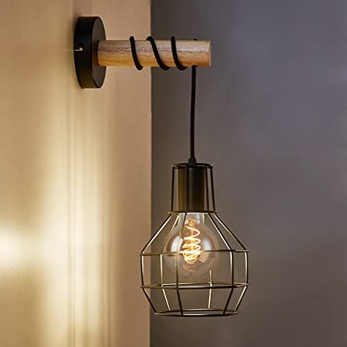 Vegglampe i svart jern og tre – E27