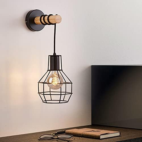 Vegglampe i svart jern og tre – E27